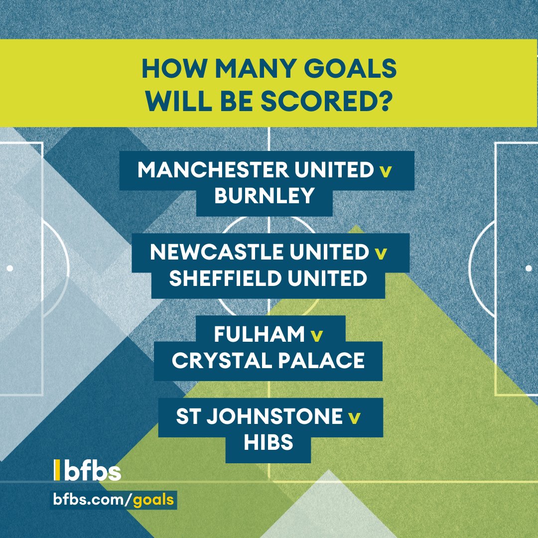 We give you four matches and you guess how many goals will be scored in total 🫵 ⚽️ Man Utd v Burnley ⚽️ Newcastle Utd v Sheffield Utd ⚽️ Fulham v Crystal Palace ⚽️ St Johnstone v Hibs Get involved 👉 bfbs.com/goals 📻 Saturday Sport ⏰ 2pm - 6pm UK Time