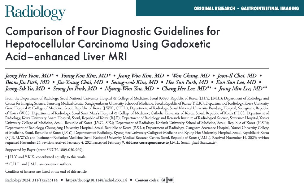 Even thinking about the importance of diagnostic guidelines in managing HCC?

Welcome to this #tweetorial based on “Comparison of Four Diagnostic Guidelines for Hepatocellular Carcinoma Using Gadoxetic Acid–enhanced Liver MRI” published in @radiology_rsna