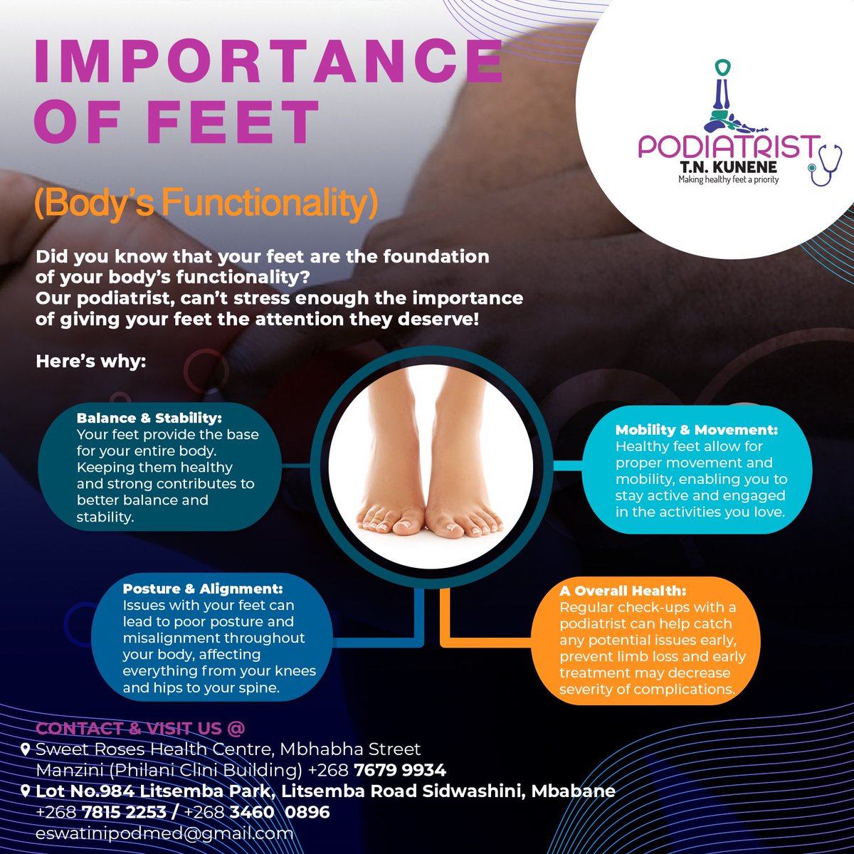 Taking care of your feet isn’t just about comfort-it’s about maintaining the foundation of your body’s functionality. So let’s show some love to our feet! It may improve your overall health status and quality of life #FootHealth #PodiatryPerspective #HealthyFeet