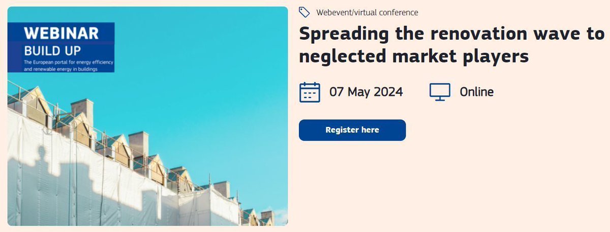 Join the webinar 'Spreading the renovation wave to neglected market players' on 7 MAY! 💡 The event hosted by @EU_BUILDUP will delve into the role of #EUPeers in involving society as an asset in the achievement of local authorities’ renovation targets. ✍️ buff.ly/3JxYnFS