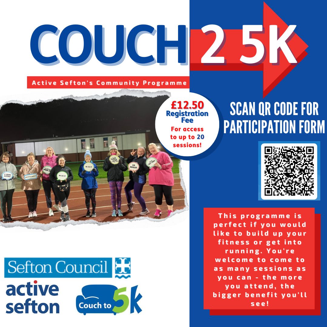 Sign up to @activesefton 's Couch to 5k!👟 A fun 10-week course for runners of any ability at Litherland Sports Park. Starts 29th April & runs for 10 weeks every Monday & Wednesday evening @ 6pm⏰ £12.50 fee, call 0151 288 6286 to register📲
