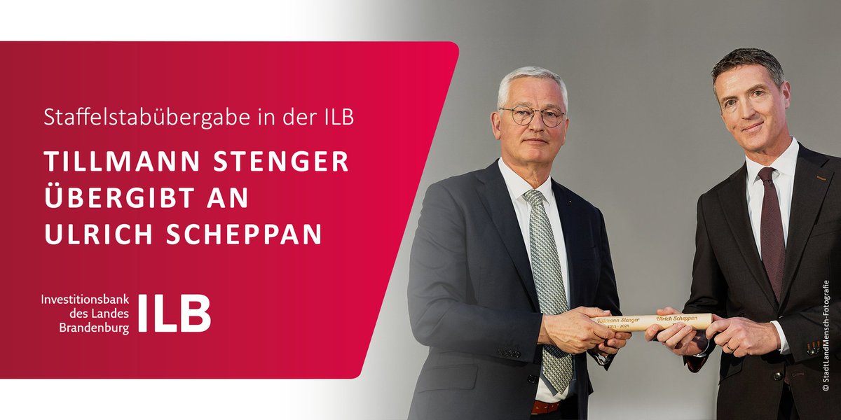 33 Jahre aktive #ILB-Geschichte gehen für unseren langjährigen Vorstandsvorsitzenden Tillmann Stenger zu Ende: Im Rahmen eines Festes wurde diese Woche der Staffelstab übergeben – an Ulrich Scheppan, der am 01.05. den Vorstandsvorsitz übernimmt. 🔜 #wirfördern #Brandenburg