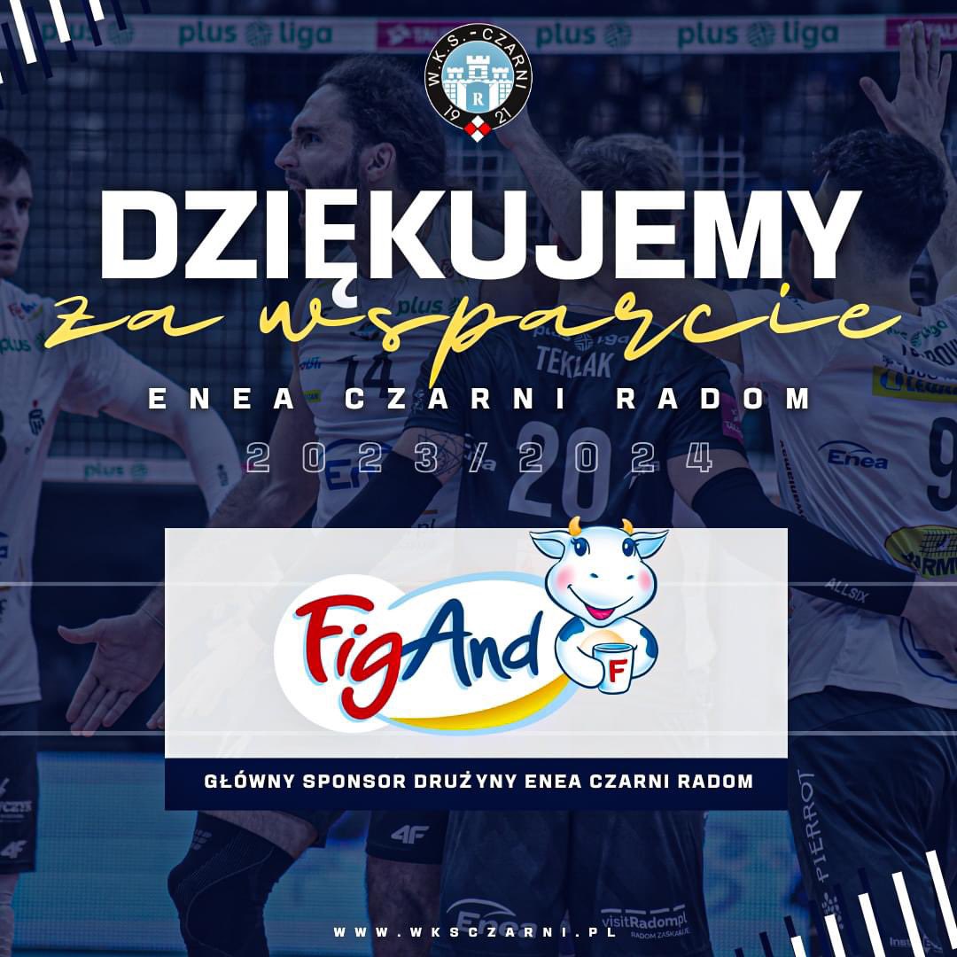 _CzarniRadom_'s tweet photo. Kolejne nasze podziękowania za wspólnie rozegrany sezon 2023/2024 w PlusLidze, kierujemy do wieloletniego, głównego sponsora naszej drużyny, firmy FigAnd 👏👏🤝 Dziękujemy, że jesteście z nami 🙌 #GramyWJednejDrużynie
#EneaCzarniRadom | #FigAnd | #SponsorKlubu https://t.co/06UUUrPLJo