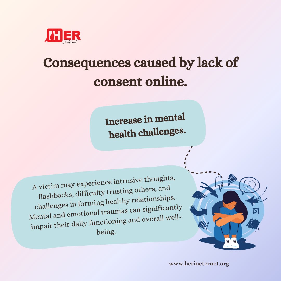 It’s crucial to emphasize that without informed consent, sexual assault online can lead to restriction or alleviation of an individual’s rights and freedoms to safety, expression, privacy and speech both online and offline through some consequences as mentioned here;👇🏾 #SAAM2024