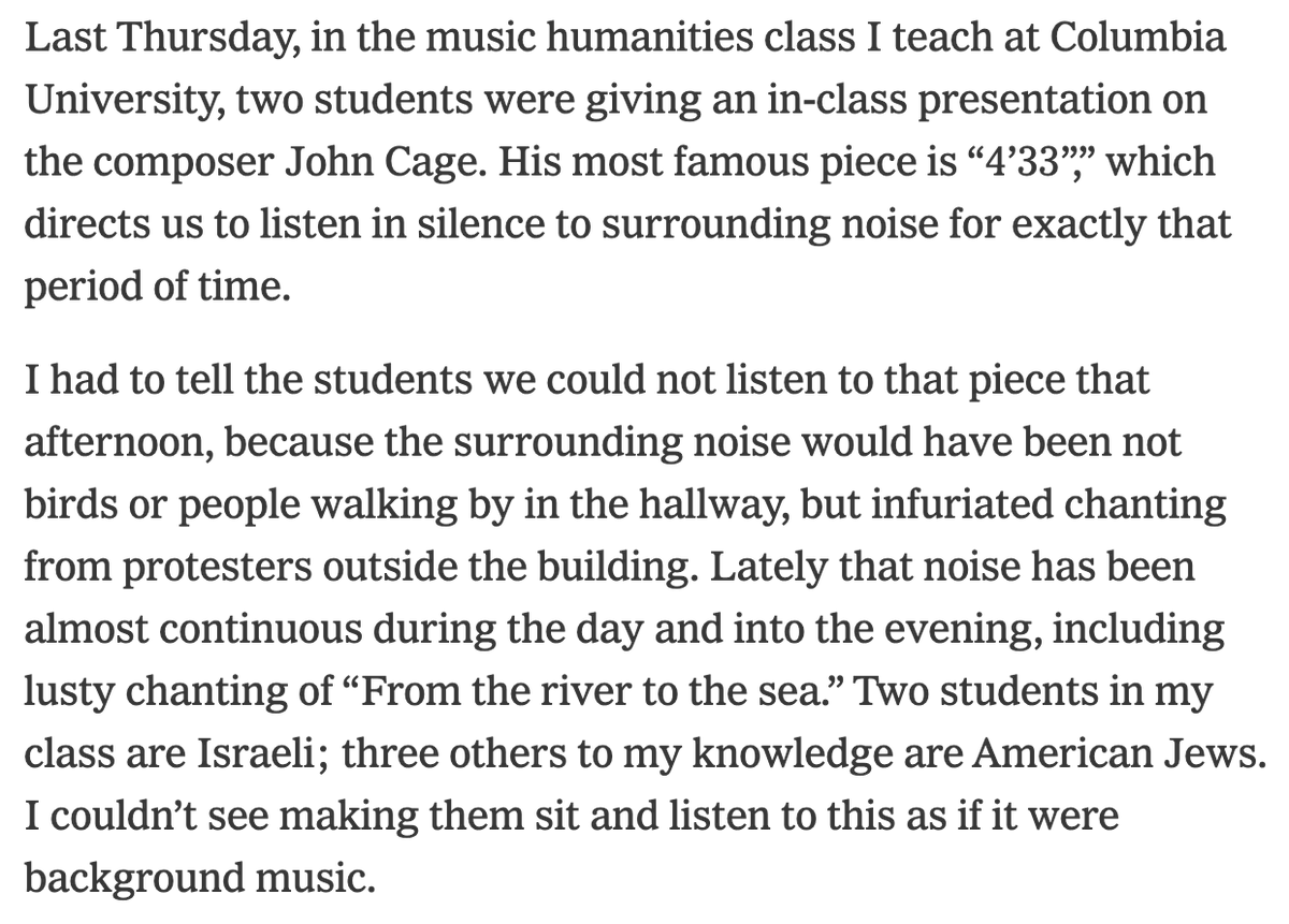 If you're teaching John Cage and only allowing your students to talk about birds and people walking by in the hallway, you're soft-soaping Cage's politics and reinforcing the idea that the arts and humanities are irrelevant to lives of your students.