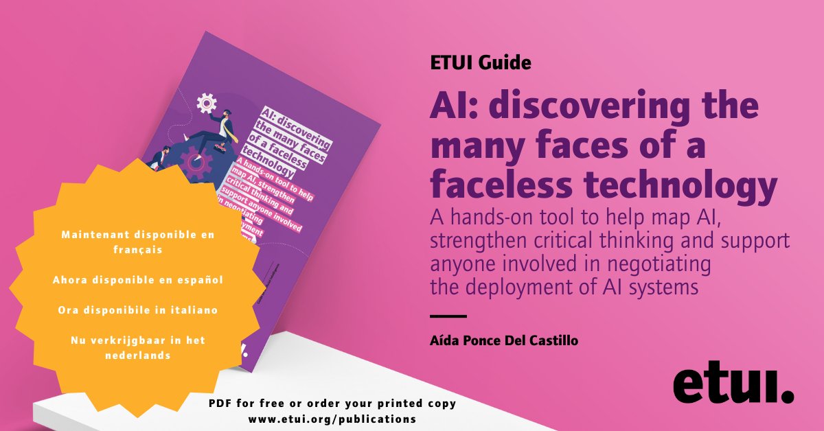 Exciting news! Our #AI guide is now available in 5⃣ languages! 🤖 This guide is a hands-on tool to help map AI, strengthen critical thinking, and support anyone involved in negotiating the deployment of AI systems Now available in English, français, español, italiano and