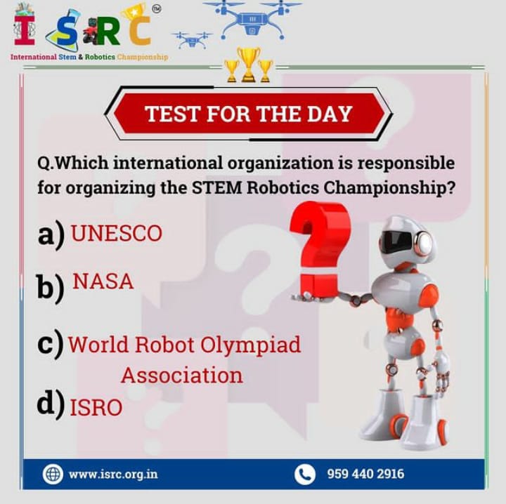 FakihAwab's tweet photo. Time for today's challenge! 🌟 Can you guess which international organization is behind the magic of the STEM Robotics Championship? 💡 Share your answer below and let's put your knowledge to the test! #TestForTheDay #STEMTrivia #ISRC2024 #ISRC https://t.co/fKrj5GELDn