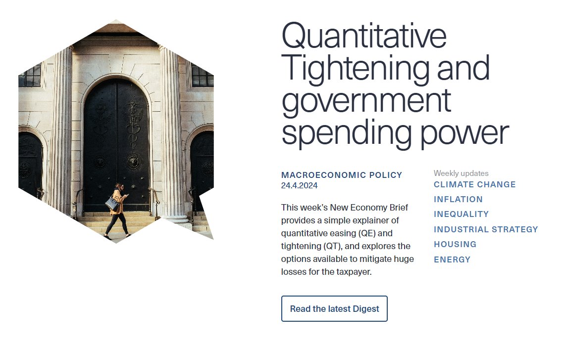 🪢Quantitative Tightening could cost the next government more than £110bn. This week we explain why the Treasury is footing the bill for losses made by the Bank of England during QE, and what options the government has to mitigate losses for the taxpayer: neweconomybrief.net/the-digest/qua…