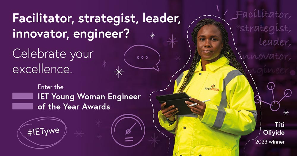 Apply for the brilliant @TheIET Young Woman #Engineer of the Year Awards #IETYWE @IETawards 👉🏾 bit.ly/ietYWE24 Celebrate your #engineering excellence 🚀 Let your colleagues know! ✨ #InspireInclusion #womenengineers #womenengineer #STEM #STEMcareers #womeninSTEM