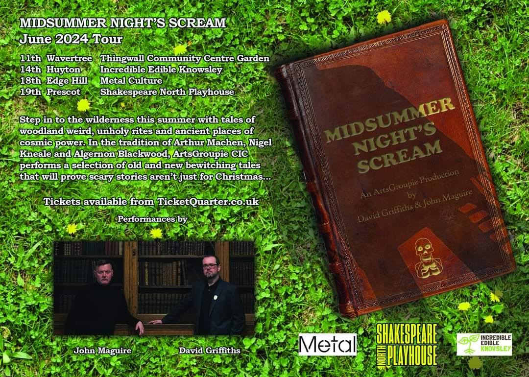 New dates announced for our summer outdoor spoken word event. Tickets available from @TicketQuarter and @ShakespeareNP

An ArtsGroupie CIC production @JohnnieMaguire

@MetalLiverpool

#theatre #folkhorror #horror