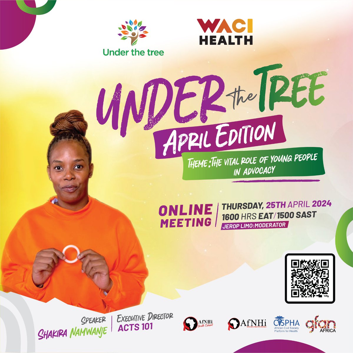 Are you ready🥳🥳🥳 join us tomorrow, Thursday 25th April at 4pm EAT as our Team lead @KeiraShakie speaks in the April Edition of Under The Tree with @UnderTheTree @WACIHealth @AfNHi_Tweets @apha_sa In a conversation themed ; The Vital Role of Young People in advocacy.