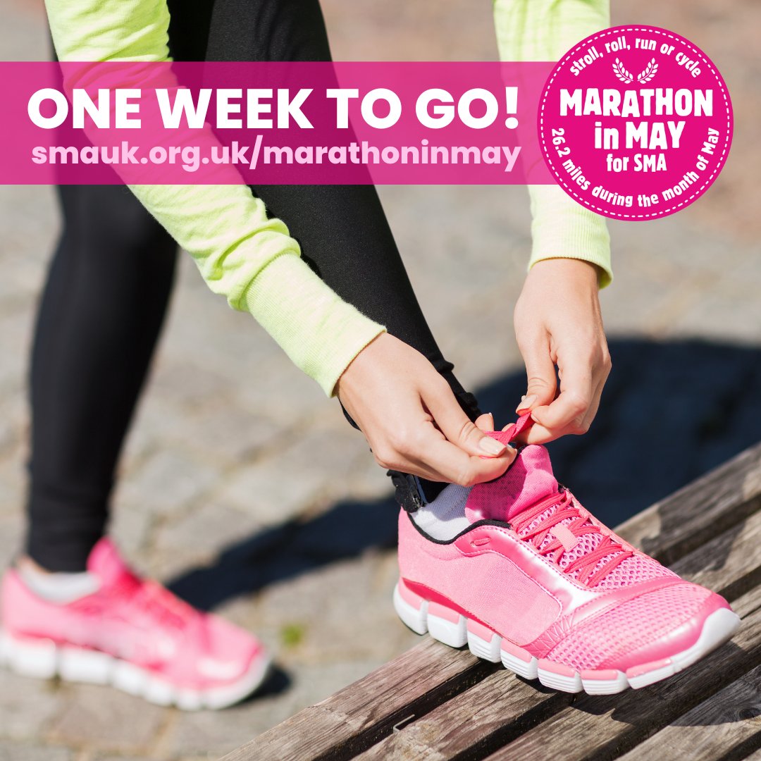 The countdown is on! In just one week, Marathon in May for SMA kicks off! There's still room for more champions to join our cause and help us make a huge impact! Ready to jump in? Find out all the details and claim your FREE fundraising pack at smauk.org.uk/marathon-in-ma… 🏃‍♂️🎉