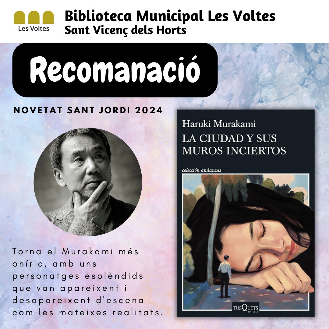 Avui #usrecomanem 'La Ciudad y sus muros inciertos', la darrera novel·la de #HarukiMurakami. Una obra romàntica i alhora de misteri, on ens endinsa en dues realitats, alternant el món real i l'oníric.
📚shorturl.at/qIPRY
Amb la col·laboració de @cultura_cat
@TusquetsEditor