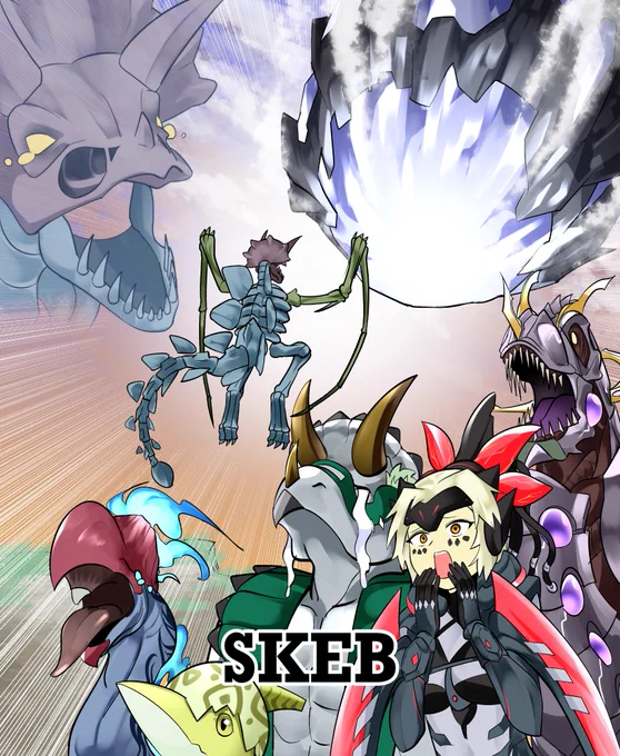 #OCGファンアート 身体を張って原始生命態ニビルをせき止める幻創のミセラサウルスです。 