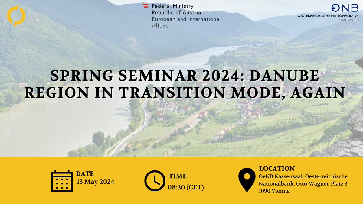 wiiw_ac_at's tweet photo. 🗓️Don't miss on May 13: #Danube's potential at @wiiw_ac_at's #SpringSeminar2024! Partnership with @MFA_Austria, @EUSDR, & @oenb.
Keynote addresses by Deputy Prime Minister @GuvernulRMD, @dumitru_alaiba, & @Bruegel_org's @HeatherGrabbe.
Registration: https://t.co/qgLcxAfo1B https://t.co/NJotQvBR9b