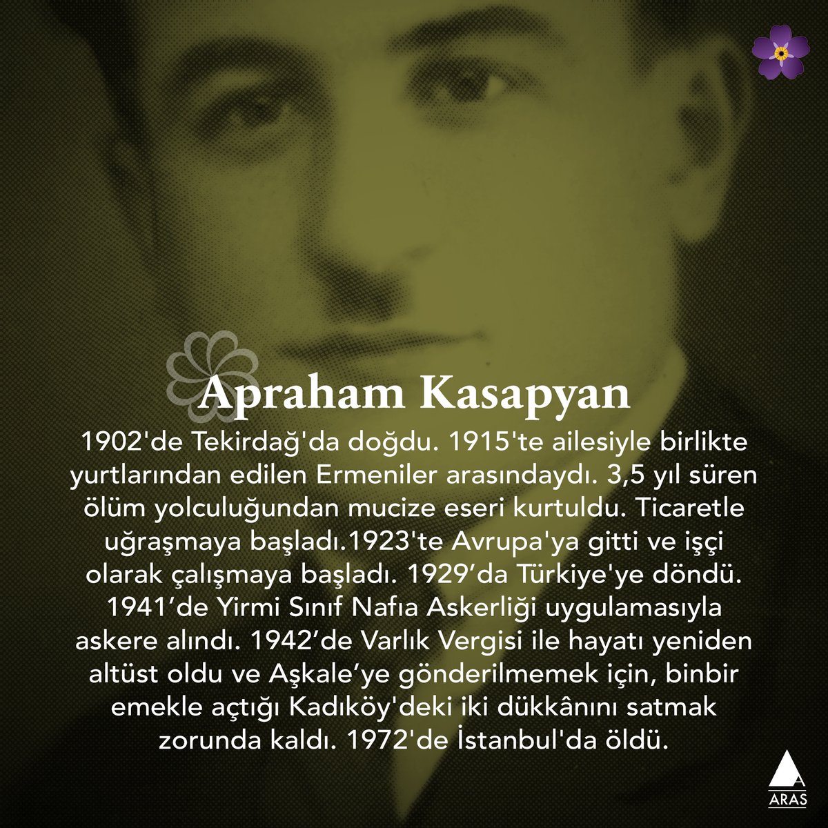 Dün 1915’te ölüme gönderilen Ermeni halkının yaşadıklarını yazıya döken yazarlarımızın sözlerini paylaşmıştık. Bugün de onların yaşamlarını ve ürettiklerini hatırlatarak Ermeni Soykırımı’nda yaşamını kaybedenleri anıyor ve miraslarına sahip çıkıyoruz.