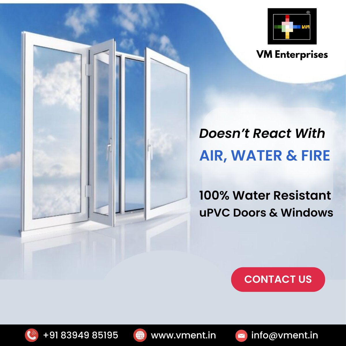 Defy the elements with our revolutionary uPVC doors and windows! 🌬️🔥 100% water resistant and unfazed by air or fire. Upgrade to ultimate durability and peace of mind.

#uPVC #WaterResistant #HomeUpgrade #durable #upvcwindows #upvcwindowsanddoors #upvcmanufacturer #vmenterprises