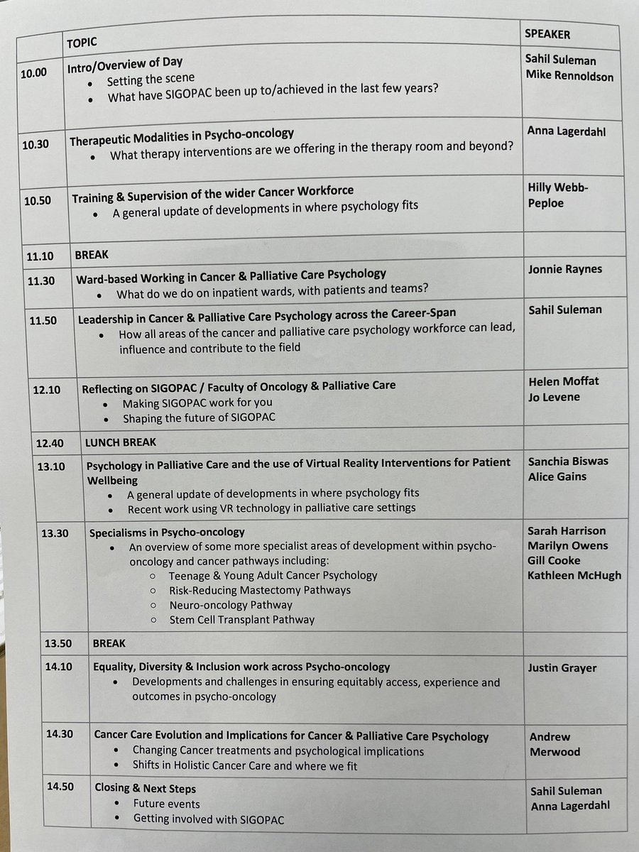 Exciting line up for the hot topics in cancer and palliative care psychology day