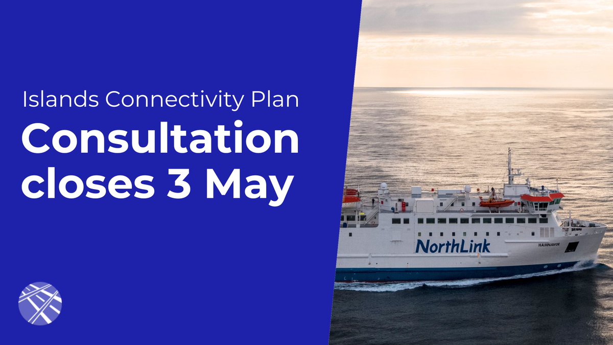 ⏳ There's still time to take part in our Islands Connectivity Plan consultation. It sets out a long-term vision of how ferry services, supported by other transport modes, will be delivered and improved in the future. Have your say ➡️ bit.ly/3JoVBTh