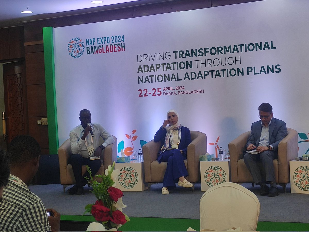 Day 3, #HappeningNow: Accelerating finance for #NAP and #NDC implementation (@UNDP, UNEP, NDC Partnership, @UNCDF). @UNEP's #AdaptationGapReport (2023) estimates financing needs and costs for developing countries is approximately US$215 to $387 billion annually - 1/2 #NAPExpo