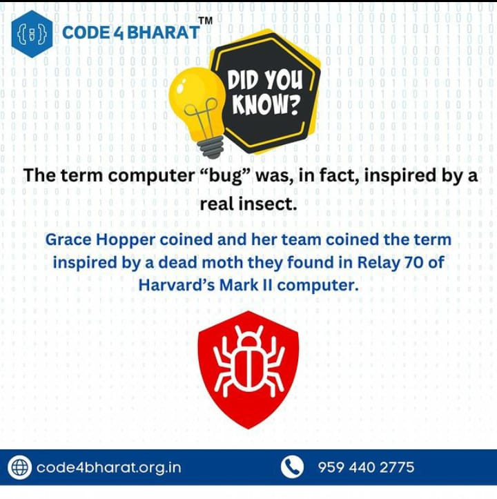 FakihAwab's tweet photo. Ever heard the 'computer bug' story? 🐛 Grace Hopper found a moth in Harvard's Mark II, coining the term! Drop your answer &amp; tag a coding buddy! 🖥️🦋 #ComputerBug #TechTrivia #GraceHopper #Code4Bharat https://t.co/sQxKQW52Lb