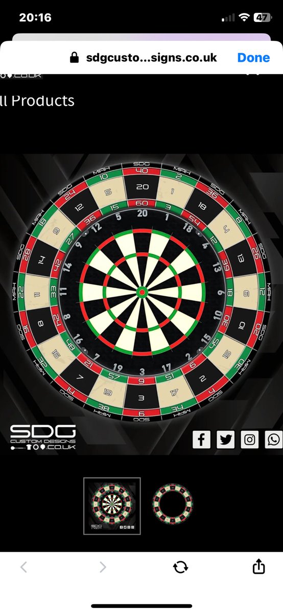I’ve only gone and invented something… The SDG Miah is a numbered surround that goes around your dart board. Helping even the best of mathematician with their quick sums and scoring… comes in colour or black. 

@PhilTaylor @michaelsmith @NathanAspi @snakebitewright @lukeh180