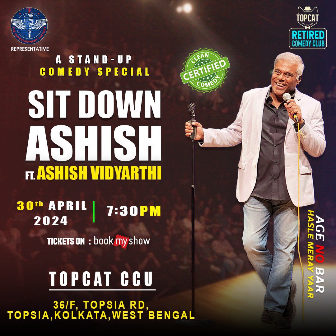 Dear Kolkata...Let’s have a laugh together 😆😆

Can’t wait to see you on the 30th of April - 7:30 pm at TopCat Retired Comedy Club

Book your seats now 🤗
in.bookmyshow.com/events/sit-dow…

#StandUpComedy #StandUp #Comedy #AshishVidyarthi #Bollywood #Villain #Funny #SitDownAshish