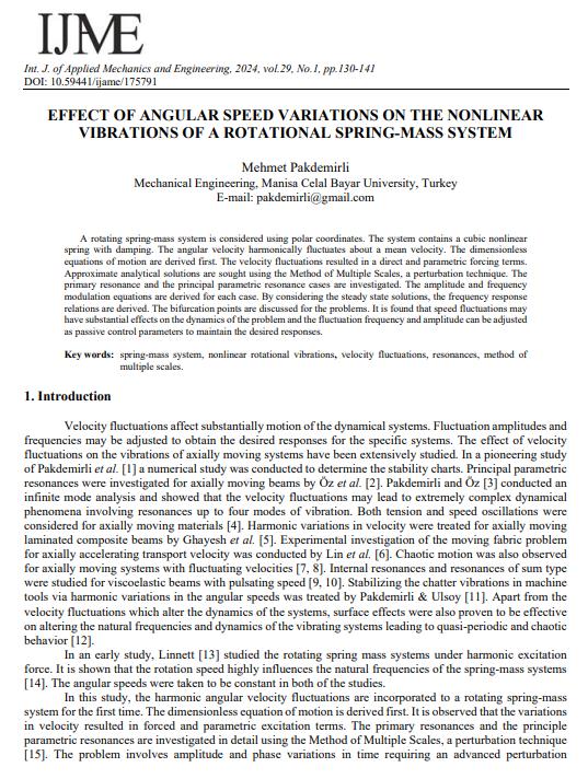 MehmetPakdemi11's tweet photo. A recent paper of mine investigates the effect of angular speed variation on the rotational vibrations of spring-mass systems. https://t.co/1YSK2a5tAV
