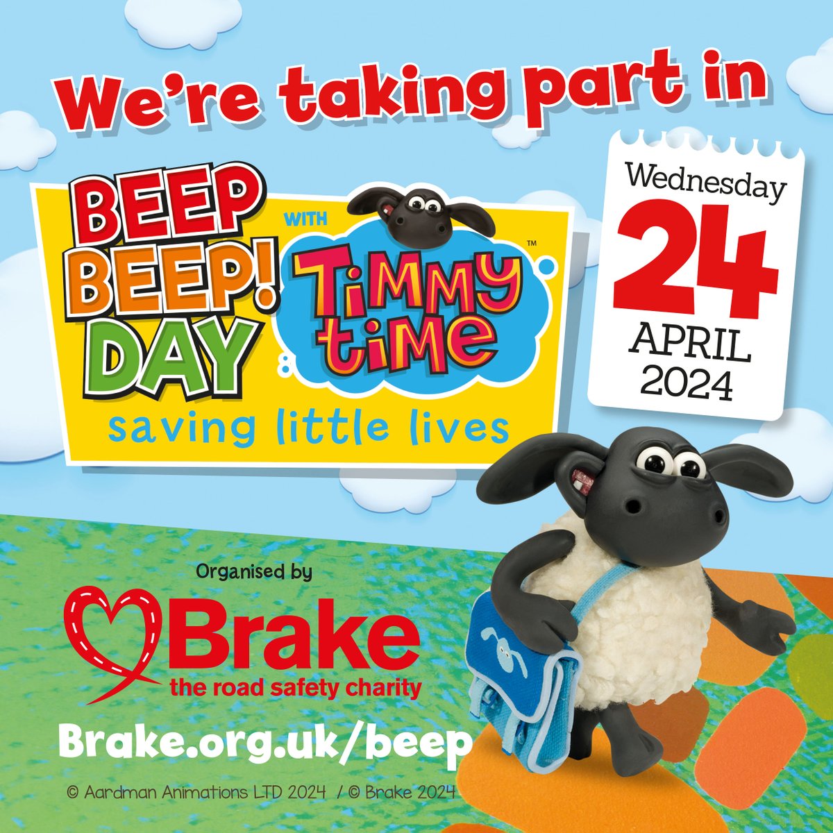We're providing a free action pack of teaching resources, featuring @aardman's beloved Timmy Time characters, to everyone who signs up brake.org.uk/beep Thank you to everyone who has supported this important campaign again this year! #beepbeepday