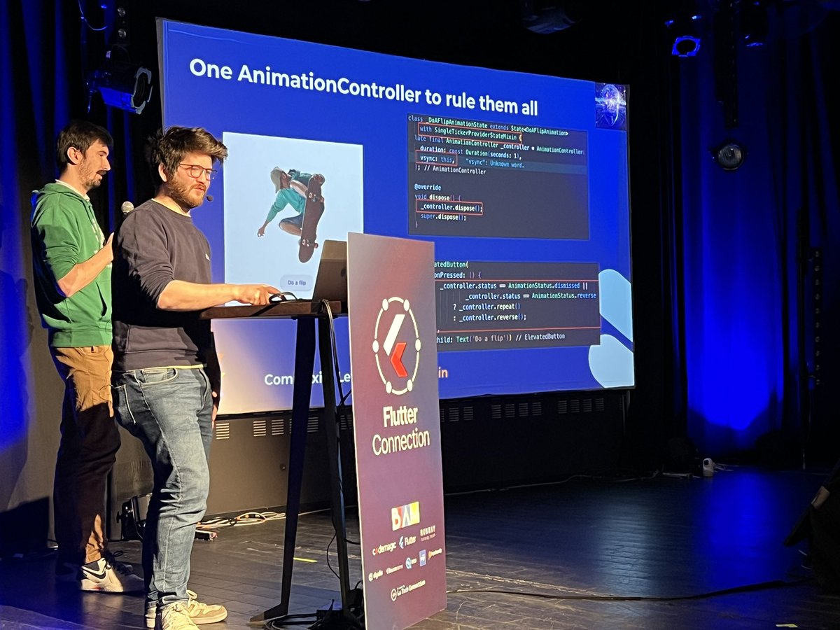 Guillaume Diallo (@guitoof) on Twitter photo 💃🏼 Do not choose between beautiful animations and delivery ! 🚚
Let’s hear it for <a href="/RougieuxMaxime/">Maxime Rougieux 💙</a> <a href="/CoumauThomas/">Thomas Coumau</a> from <a href="/bam_lab/">Theodo Apps</a>
<a href="/Flutter_Connect/">Flutter Connection</a> 💃🏼 Do not choose between beautiful animations and delivery ! 🚚
Let’s hear it for <a href="/RougieuxMaxime/">Maxime Rougieux 💙</a> <a href="/CoumauThomas/">Thomas Coumau</a> from <a href="/bam_lab/">Theodo Apps</a>
<a href="/Flutter_Connect/">Flutter Connection</a>