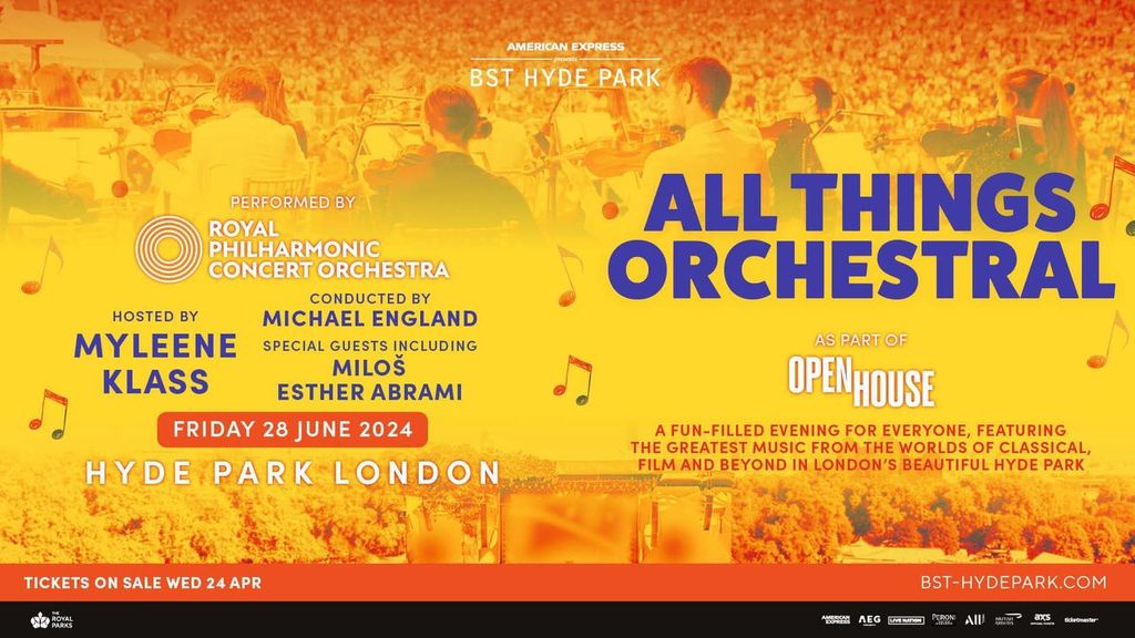 #AXSONSALE 🎻🌟 American Express presents @BSTHydePark is delighted to announce All Things Orchestral, With @royalphilorch hosted by @KlassMyleene, taking the stage on Friday 18 June at London's Hyde Park!

⏰ Tickets on sale at 10am
🎫 w.axs.com/qEW650Rm6N7