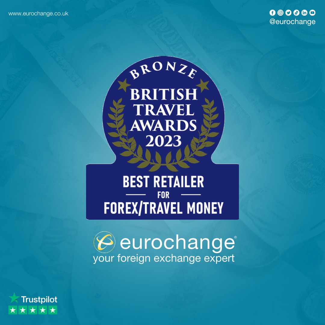 Want award-winning service for your currency exchange? 💷 ow.ly/jv0350Qu1Ju Look no further than eurochange, bronze winner of the British Travel Awards 2023’s Best Travel Money Retailer!