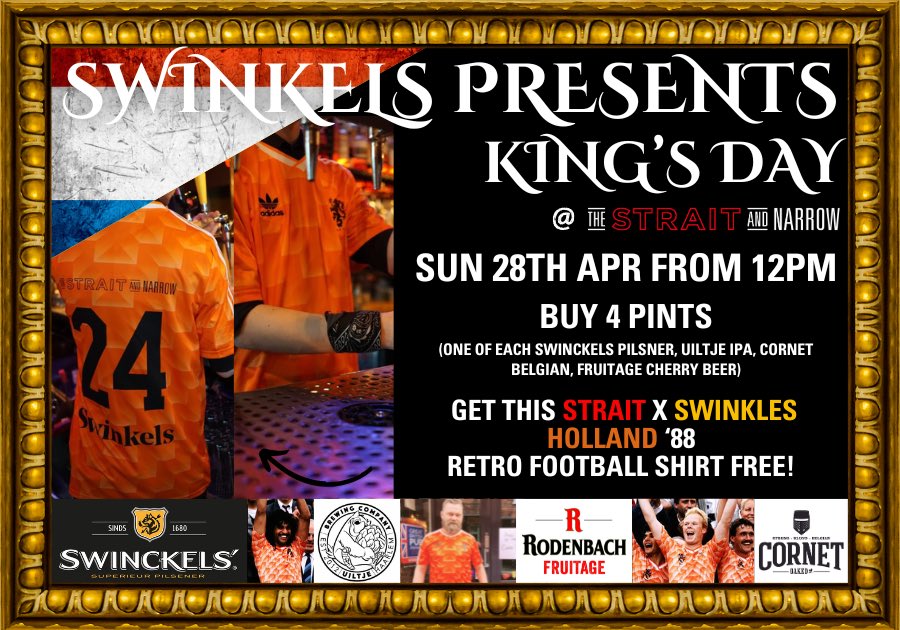 12pm

Sunday 

28th April

Buy pints 🍺- Get Shirts 🇳🇱 

#KingsDay #Lincoln #CraftBeer
#BelgianBeer #ContinentalBeer 
#Swinkels #Euro88 

#ItsAStraitandNarrowThing