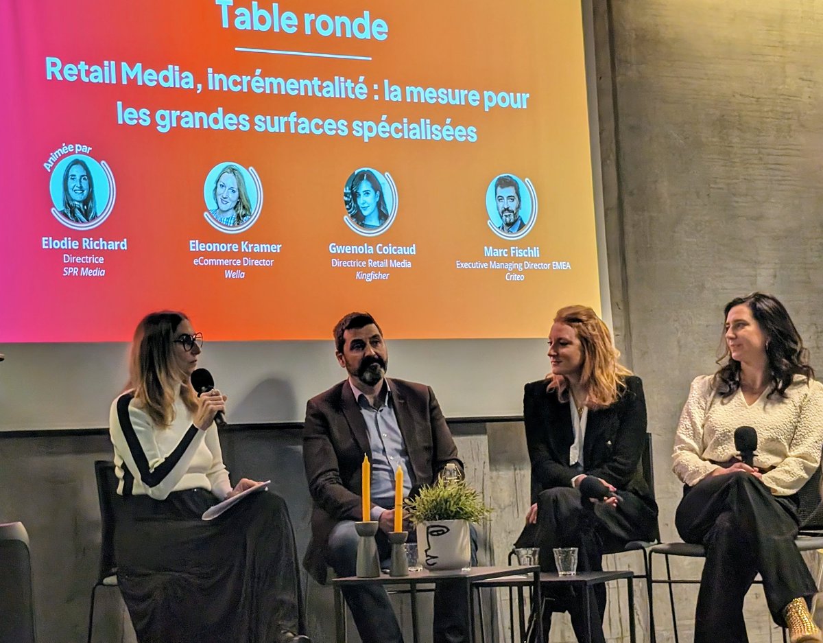 ⭐Table ronde 'Retail Media, incrémentalité : la mesure pour les surfaces spécialisées' avec @SRPMEDIA, @WellaPro, @Criteo_France et Kingfisher 📊 
Le #retailmedia, un sujet très vaste et qui a très largement la cote depuis ces 12 derniers mois 💫