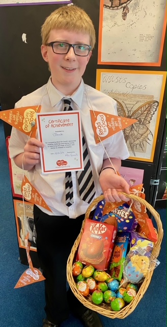somervaleschool's tweet photo. Congrats to Jacob, our @somervaleschool  winner for this year's @ReadforGoodUK  chocolate hamper prize draw!

Huge thanks to everyone who managed to support this year's sponsored read.  

We raised £374.00 for the charity!  Amazing work! 📚🙏🙌

#ReadingForPleasure #readforgood https://t.co/CMYZNYg9CH