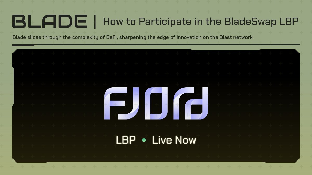 🚀 How to Participate in the BladeSwap LBP? 1⃣ Bridge $ETH to Blast L2 using: - Official Blast Bridge: blast.io/en/bridge - Cheaper Route: bungee.exchange 2⃣ Wrap $ETH to $WETH on BladeSwap - app.bladeswap.xyz/swap 3⃣ Head to @FjordFoundry to purchase $BLADE