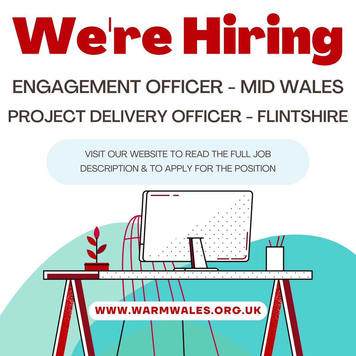 We are hiring... Engagement officer - Mid wales - Hybrid Project delivery officer - Flintshire - Remote Visit our website to read the full Job description & to apply 🤩 warmwales.org.uk/job-vacancies/