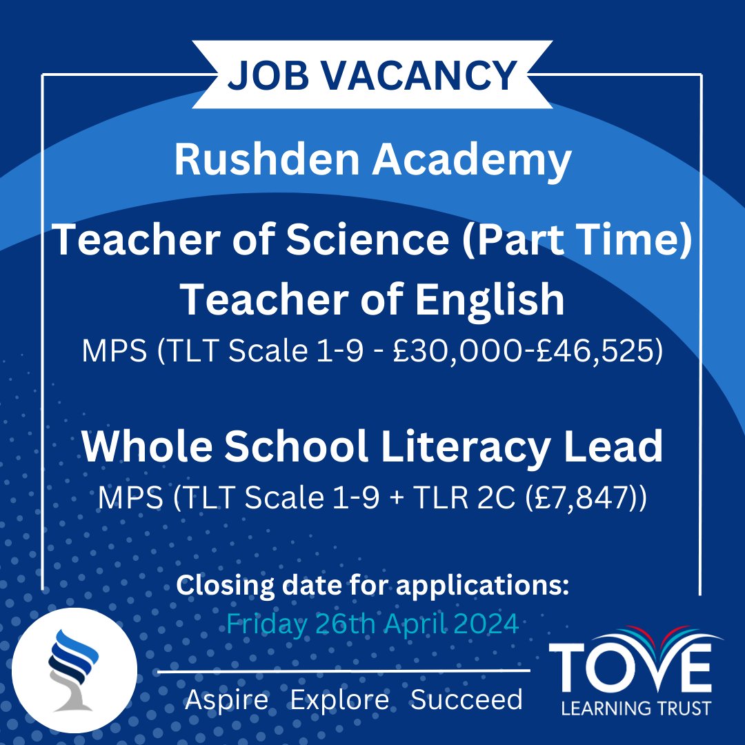 We are hiring! Have a look at our website for more information and the application form. rushden-academy.net/index.php/abou… #TeamRushden