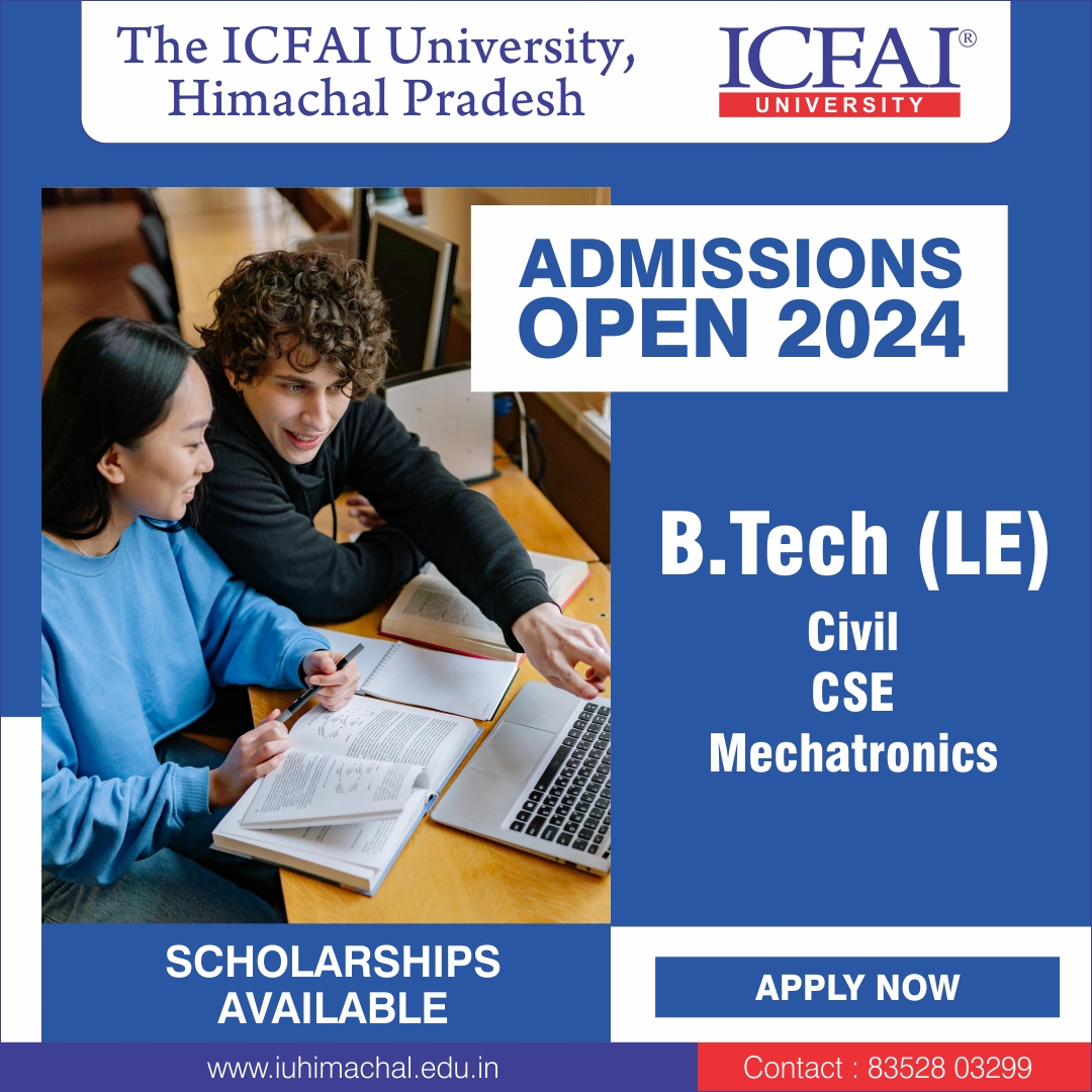 🎓 Exciting News! Admissions are now open for 2024 in our B.Tech (LE) programs:
✅ Civil Engineering
✅ Computer Science Engineering (CSE)
✅ Mechatronics Engineering
🌐 iuhimachal.edu.in
📞 Contact : 83528 03299
#AdmissionsOpen #2024Admissions #BTechLE