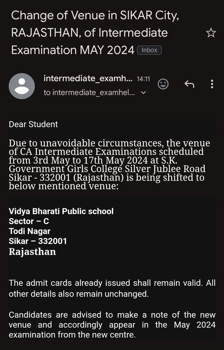 aankhie's tweet photo. So yes we are joke to them,
One of my friend who is from this city has already arranged a room which is near by old centre.
But now he has to travel 6 km away from his room to reach centre in this hot summer.
@aarchanay @ajain_aca @caanupam7 @akhilpachori #castudents #ICAI https://t.co/mUObSjRqVP