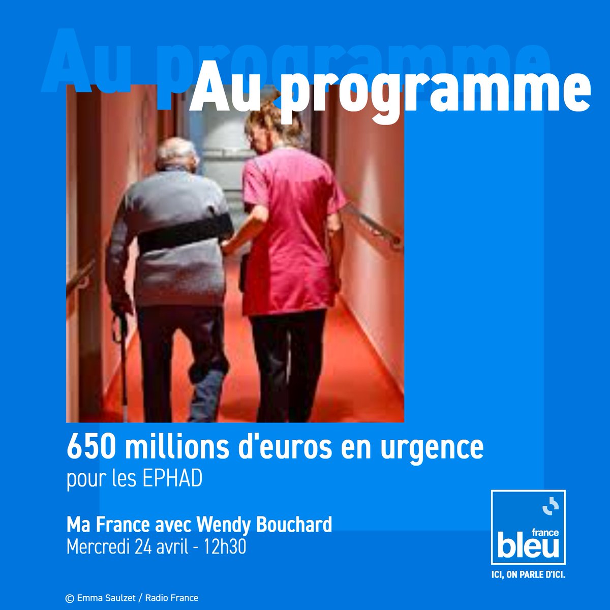 ici_officiel's tweet photo. Le gouvernement débloque 650 millions d'euros en urgence pour les #Ehpad
Pour en parler dans #MaFrance à 12h30 @WendyBouchard reçoit
➡️ @MaeldeCalan président Conseil départemental du @Finistere_29 
➡️ Serge Gunst, directeur délégué d'un Ehpad à Saint-Amand-les-Eaux
➡️ @PsalmonPhilippe, maire de Bruz (35) et membre du collectif "Territoires du grand âge en résistance"

https://t.co/MFvxbvs0N2