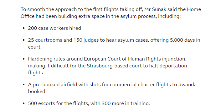 If the Home Office upholds its decision, a person can challenge their removal in court. Despite there being little money available for essential public services, Sunak has said there are 150 judges and 25 courtrooms ready to hear these legal challenges. x.com/BarristerSecre…