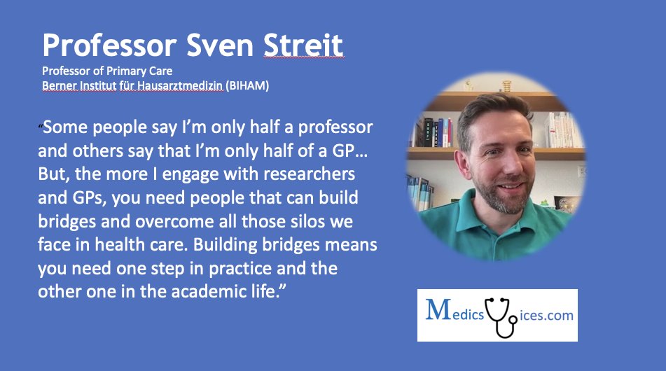 Why Family Medicine academics should straddle university and practice. Sven Streit a Swiss GP and Professor at Univ Bern. @Sven_Streit @unibern @doctorfmh @EGPRN @SwissMedWkly @HausaerzteCH @publichealth_ch @woncaeurope2024 @WoncaWorld See: medicsvoices.com/sven-streit-fa…