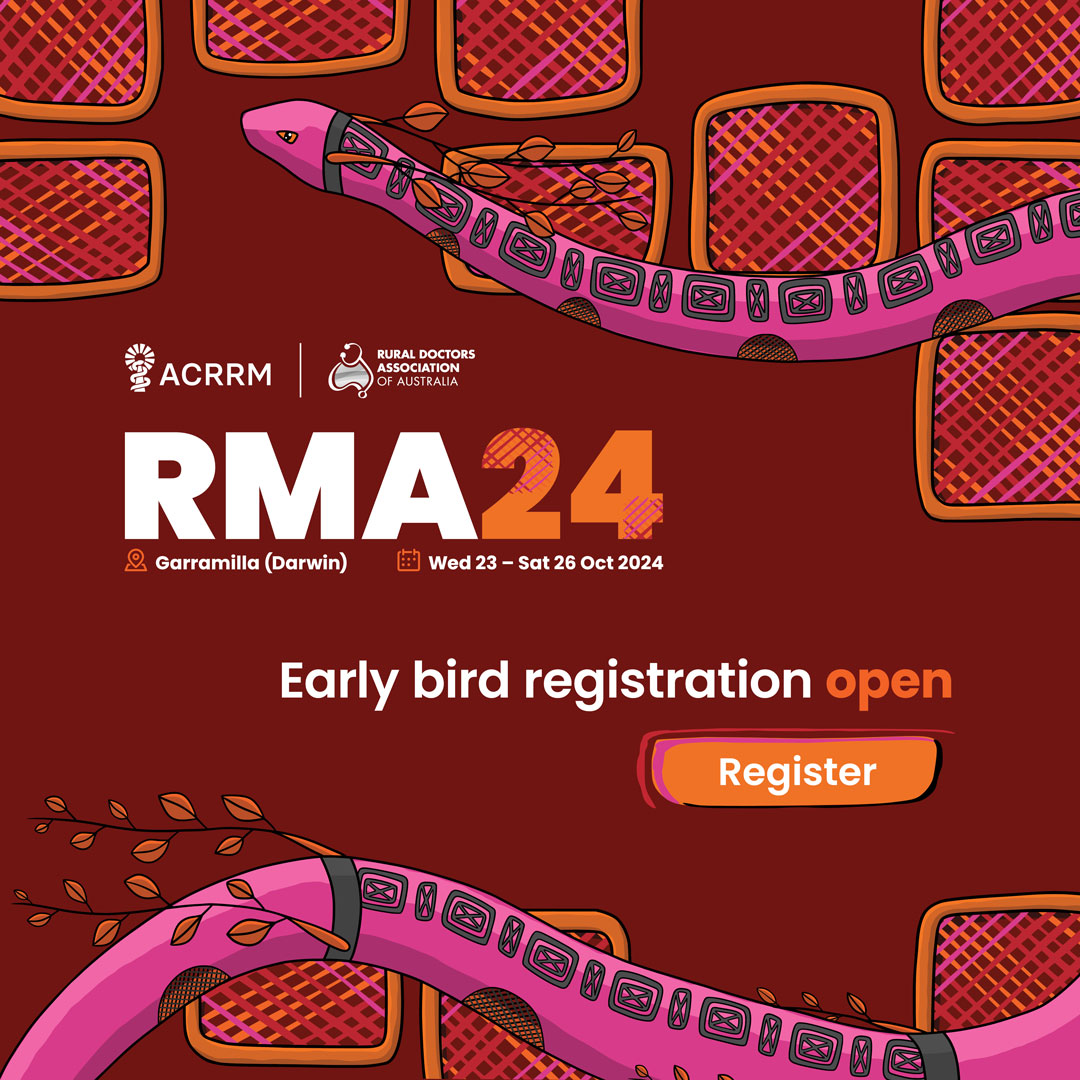 🎉 RMA24 Registration is LIVE! Register today and get your ticket to the peak national event for rural and remote doctors of Australia. Click through to find out more and secure your ticket: bit.ly/3UuDSjP #RMA24 #RuralMedicineAustralia #ACRRM #RDAA