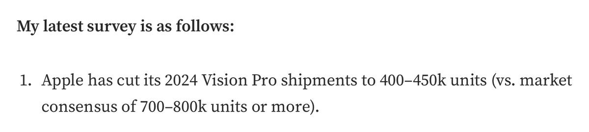 Financial Times last year said Apple would produce 400,000 Vision Pro units in 2024. Kuo today said the same, but suddenly it's being treated as shockingly bad news.