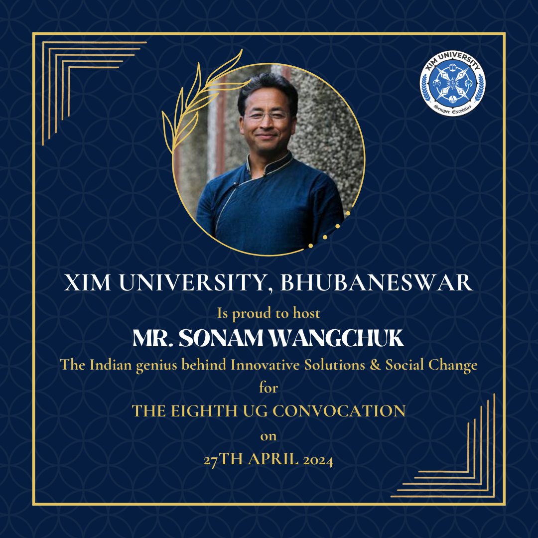 Save the date!  UG Convocation is 3 days away & we're honored to have Mr. Sonam Wangchuk as Chief Guest! 
We can't wait to celebrate your achievements, class of 2024!  

#ugconvocation #xim #ximuniversity