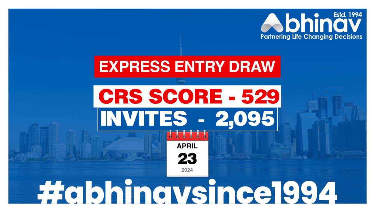 Latest Express Entry Draw: IRCC Grants 2,095 ITAs!

Start Your Process Now: bit.ly/3P2rRyP.

For more information call us at +91-8595338595.

#ImmigrationNews #ExpressEntry #ExpressEntryDraw #IRCC #ImmigrationCanada #ITA #CRSscore #CanadianImmigration #AbhinavSince1994