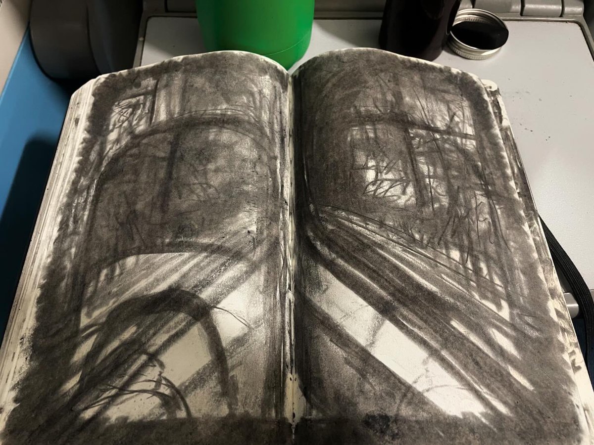 LizAtkin's tweet photo. Sketchbook keeping my hands messily occupied #journeydrawing on the train to London, self care strategies to stop #skinpicking on the go.
#drawingeveryday #BFRB #grief #griefjourney #bodyfocusedrepetitivebehaviour https://t.co/N5fugkMkyS