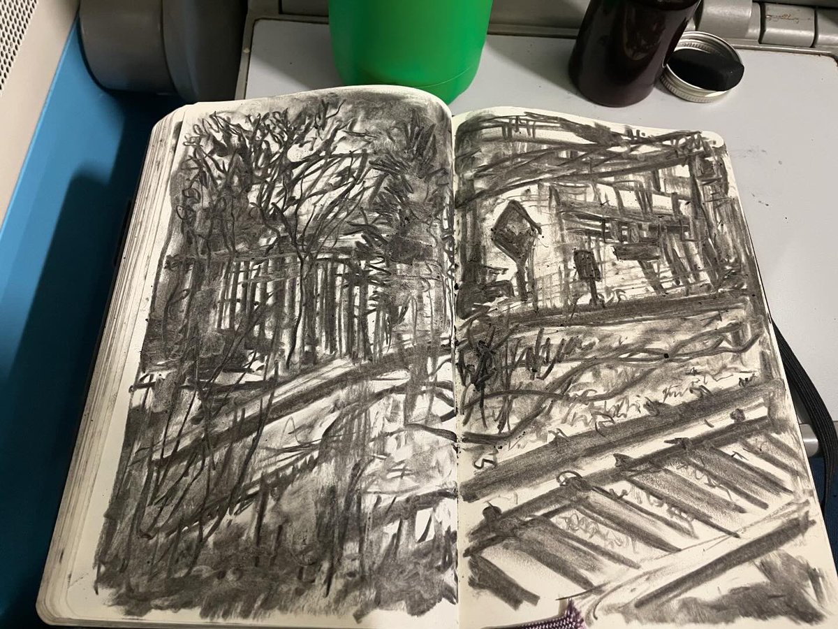 LizAtkin's tweet photo. Sketchbook keeping my hands messily occupied #journeydrawing on the train to London, self care strategies to stop #skinpicking on the go.
#drawingeveryday #BFRB #grief #griefjourney #bodyfocusedrepetitivebehaviour https://t.co/N5fugkMkyS