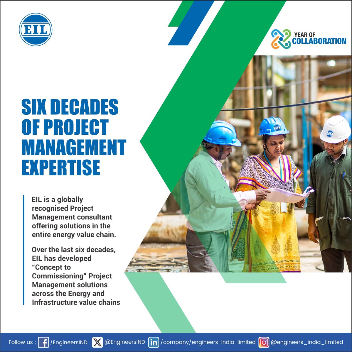 EIL is a ‘Total Solutions’ engineering consultancy company providing design, engineering, procurement, construction and integrated project management services from ‘Concept to Commissioning’ with the highest quality and safety standards. Over the last six decades, EIL has been at